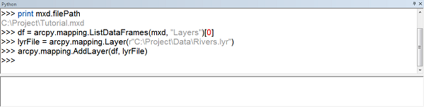 Screen capture of AddLayer results in Python window Screen capture of AddLayer results in Python window